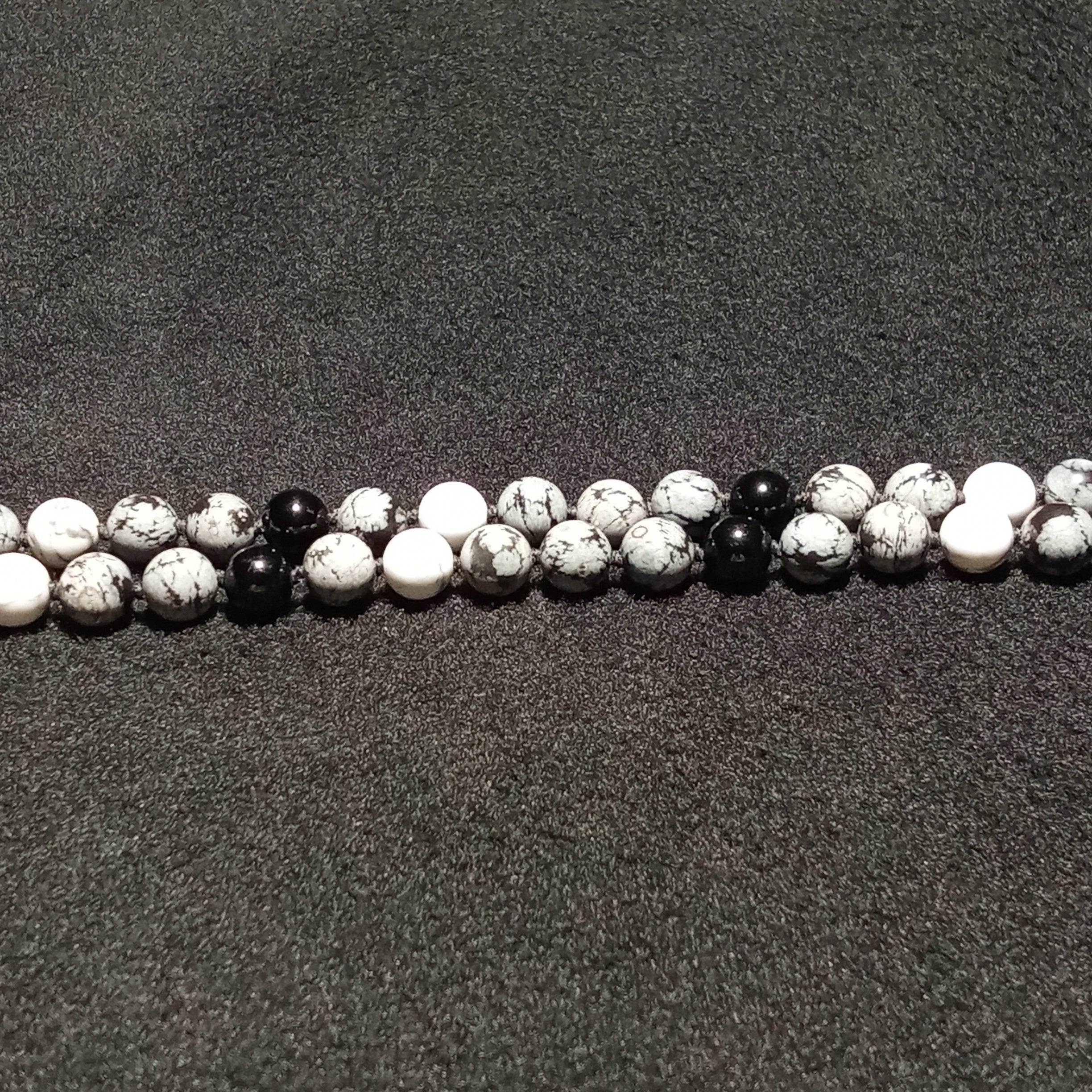 108-Bead Mala — Snowflake Obsidian, Onyx & Howlite