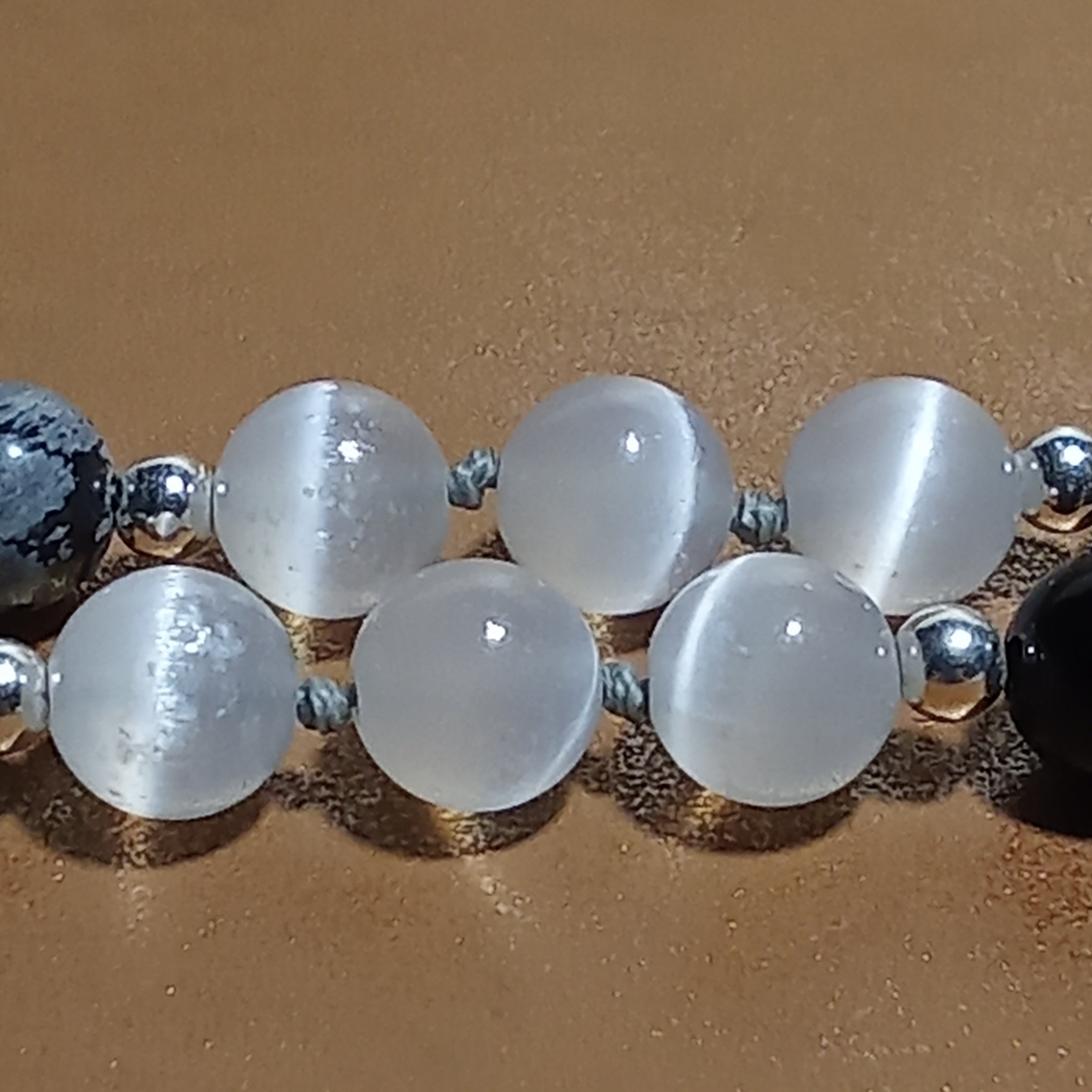 Snowflake Obsidian, Onyx & Selenite Necklace