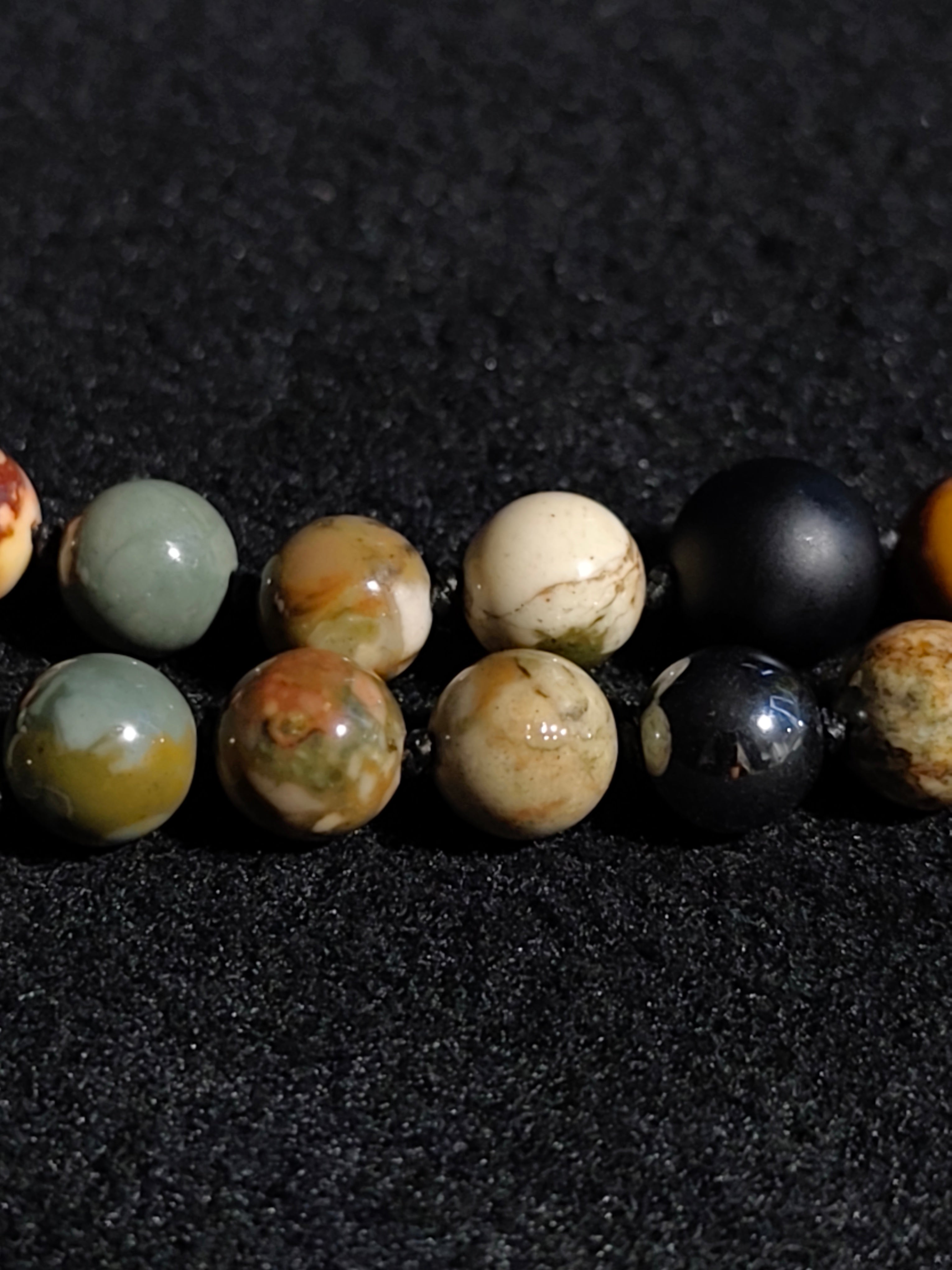 Mineral Strand – Owyhee Jasper, Matte Onyx, Hematite & Ivory Jade