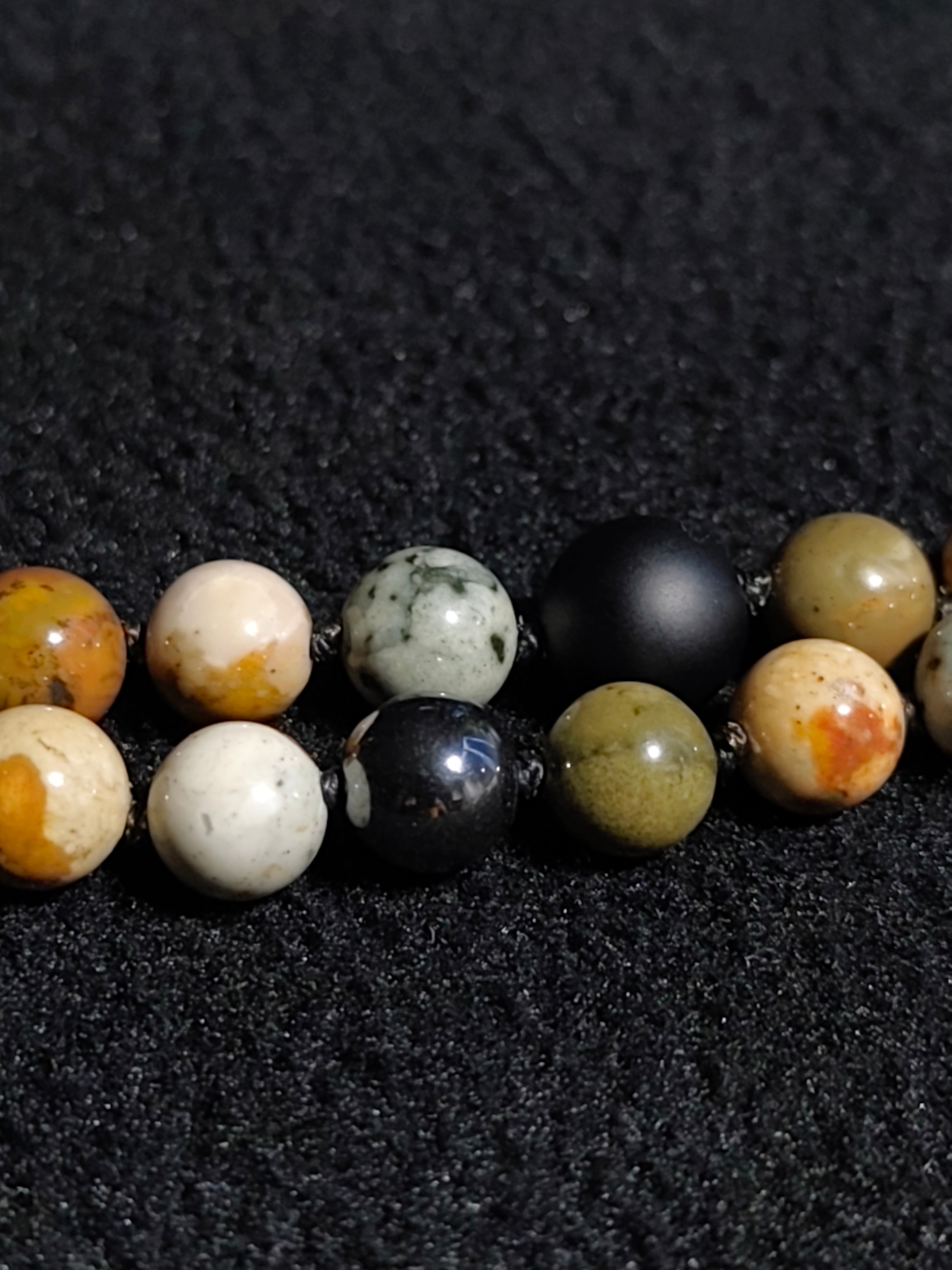Mineral Strand – Owyhee Jasper, Matte Onyx, Hematite & Ivory Jade