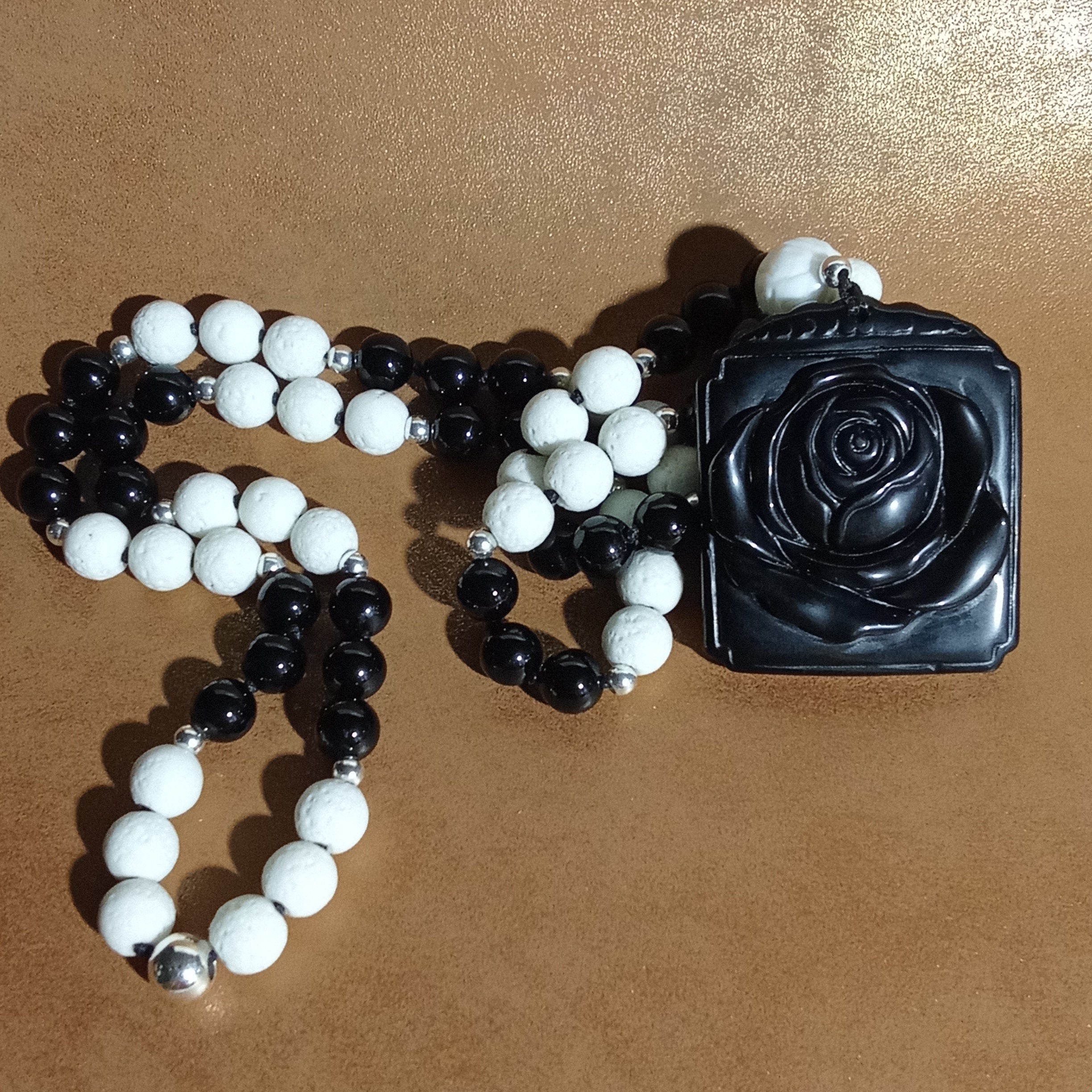 Onyx, Lava Stone & Tridacna Necklace