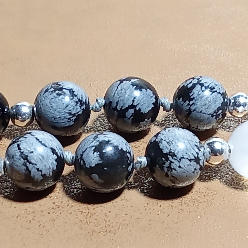 Snowflake Obsidian, Onyx & Selenite Necklace