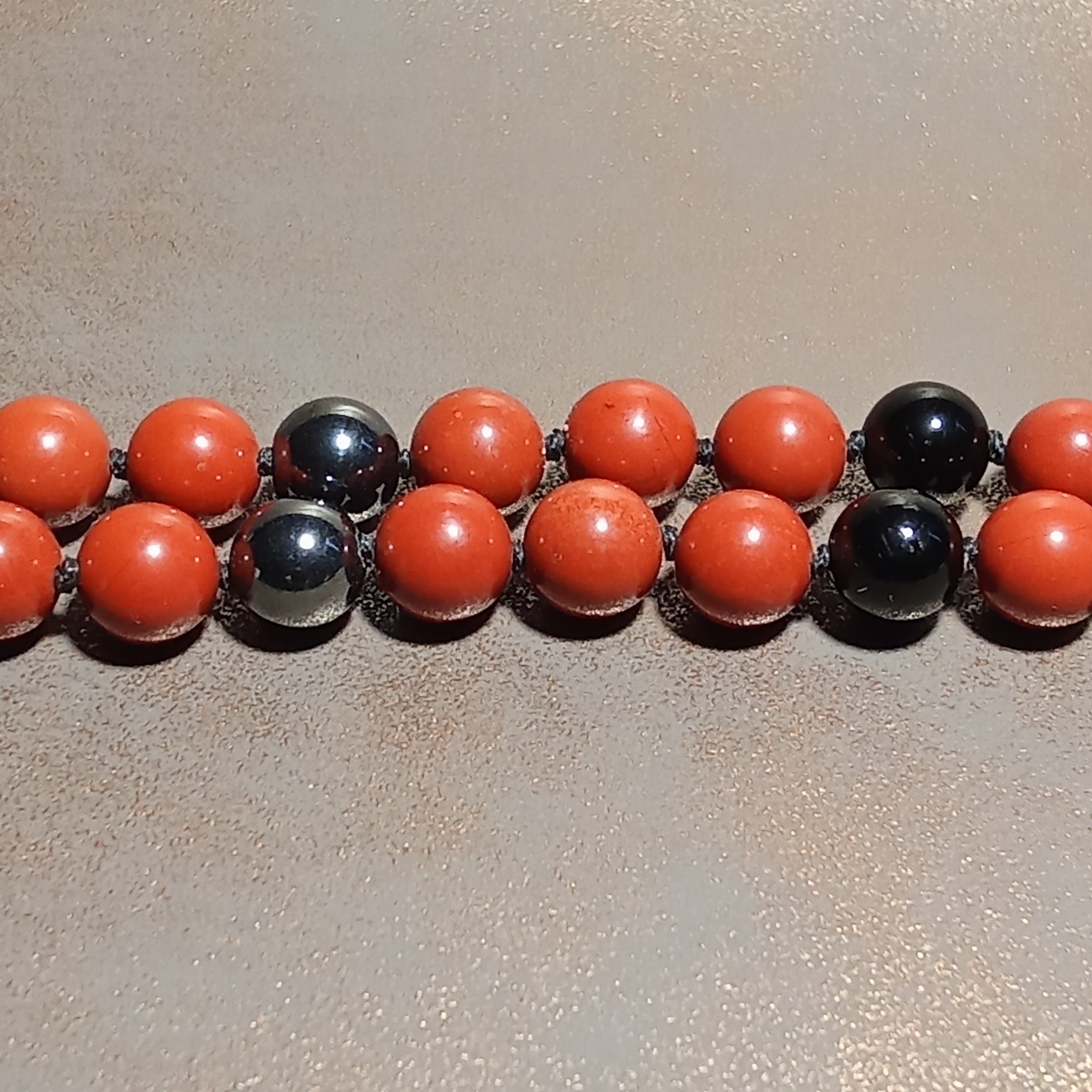 108-Bead Mala — Red Jasper, Onyx & Hematite