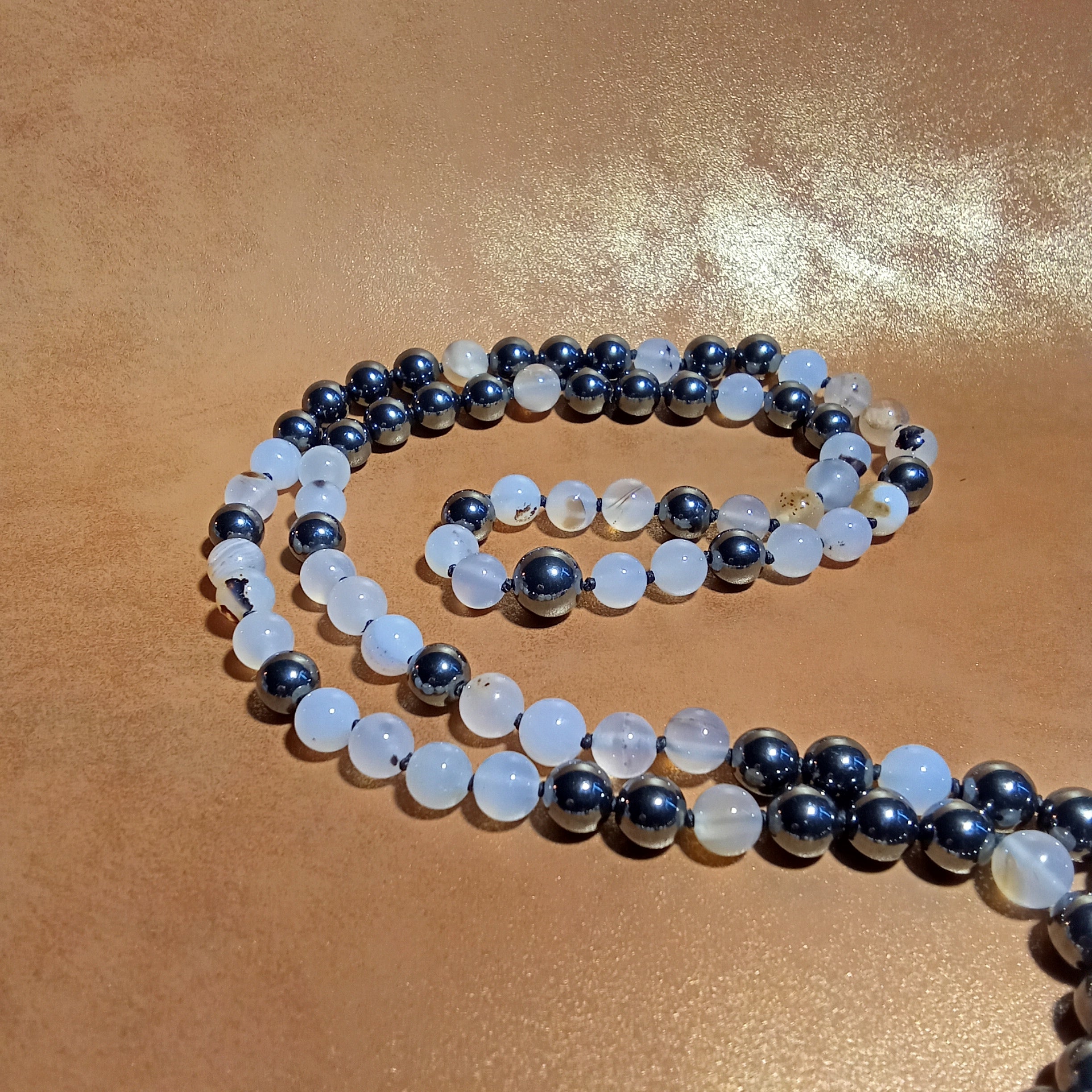 108-Bead Mala — Montana Agate & Hematite