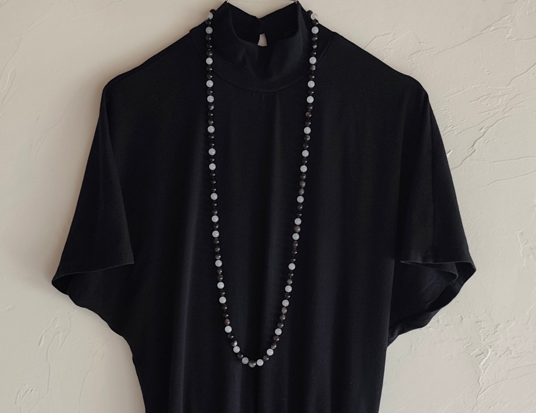 108-Bead Mala — Silver Sheen Obsidian & White Agate