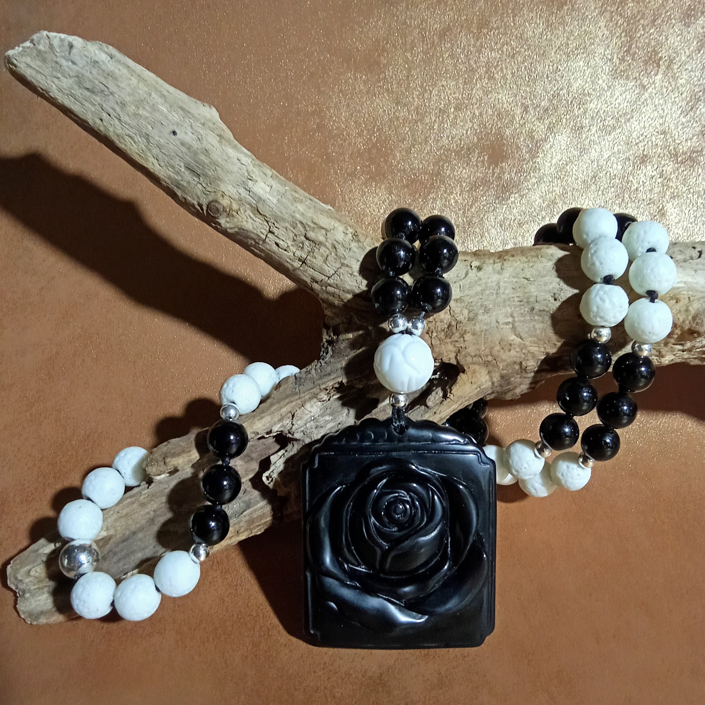 Onyx, Lava Stone & Tridacna Necklace