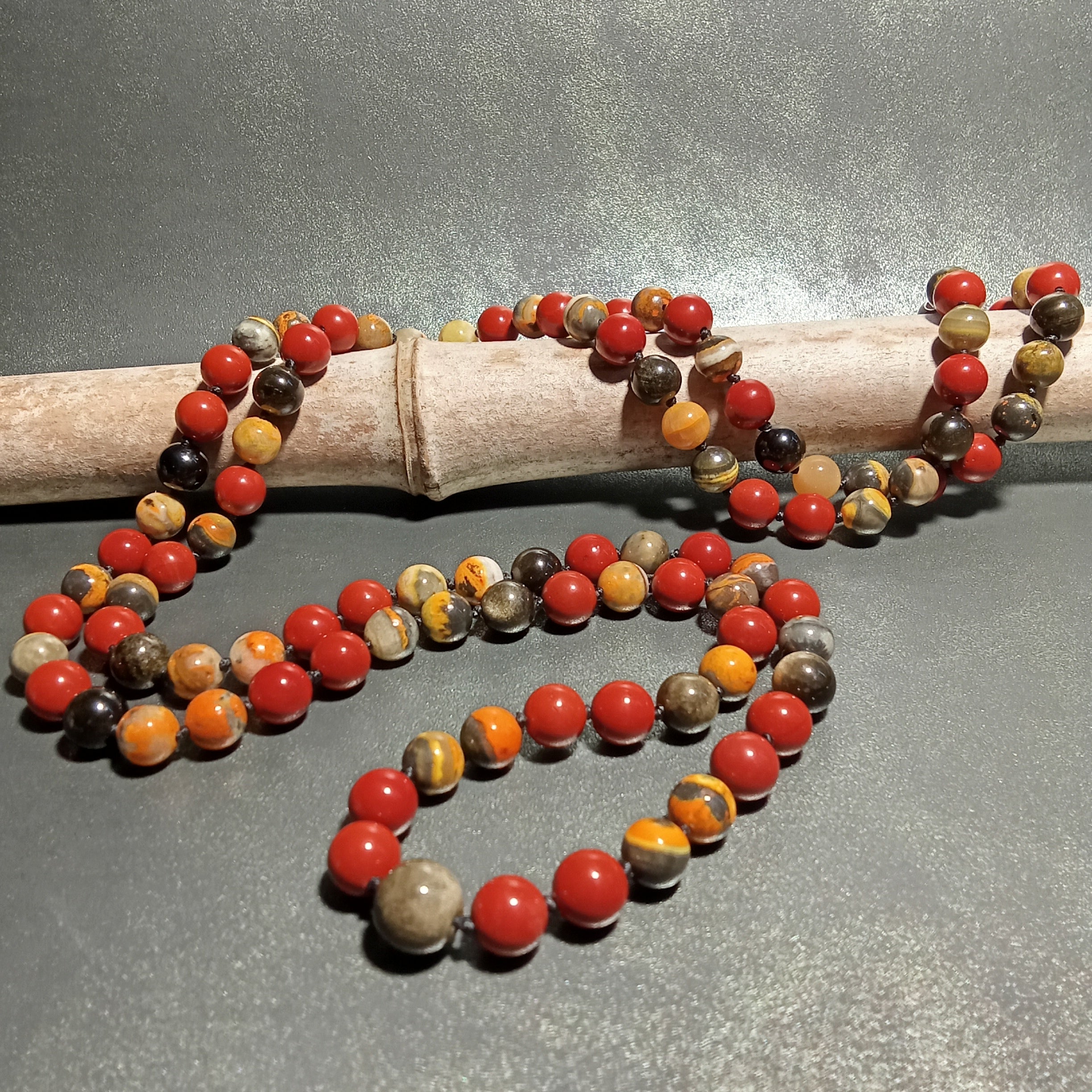 108-Bead Mala — Bumblebee Jasper (AAAAA), Red Jasper & Golden Sheen Obsidian