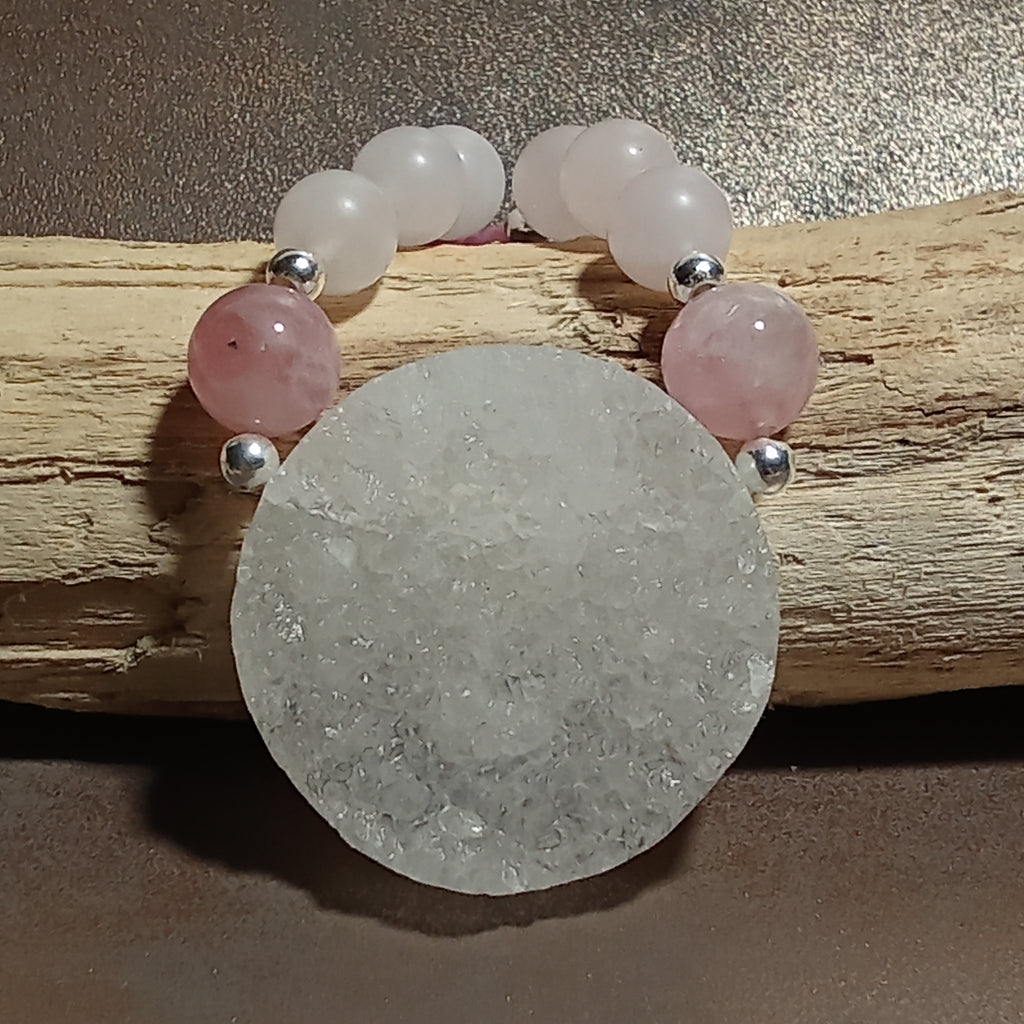 Druzy Quartz, Rose Quartz & Rhodonite Necklace