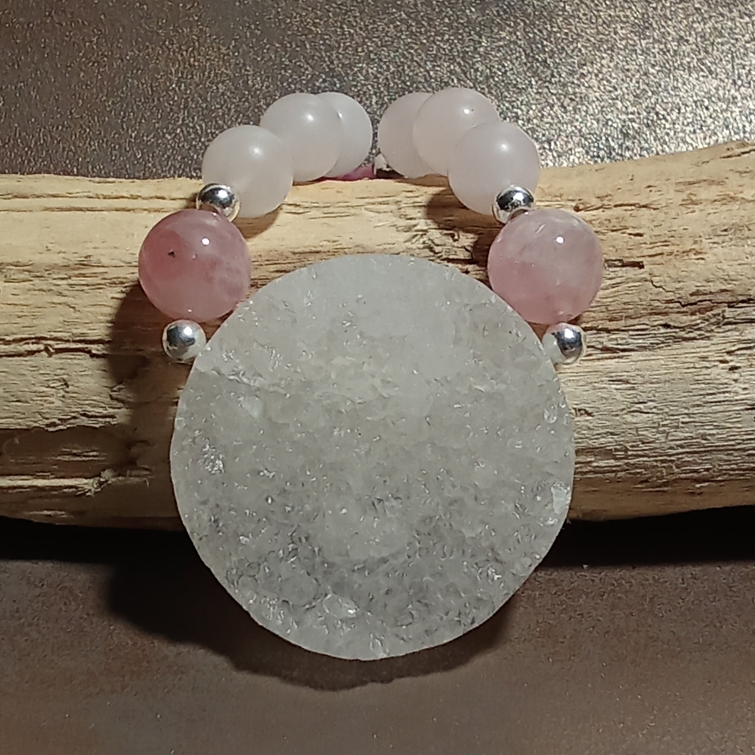 Druzy Quartz, Rose Quartz & Rhodonite Necklace