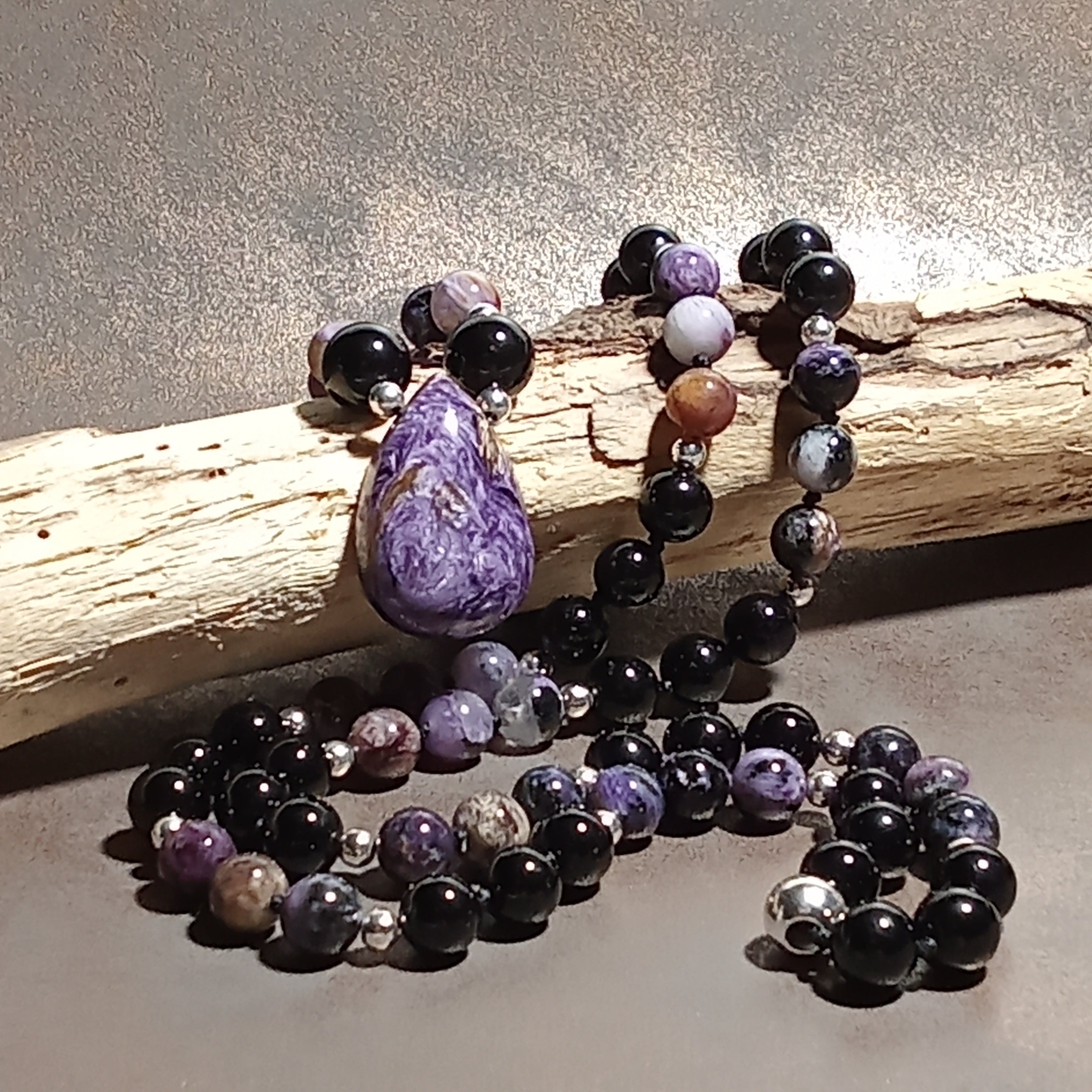 Charoite & Black Tourmaline Necklace