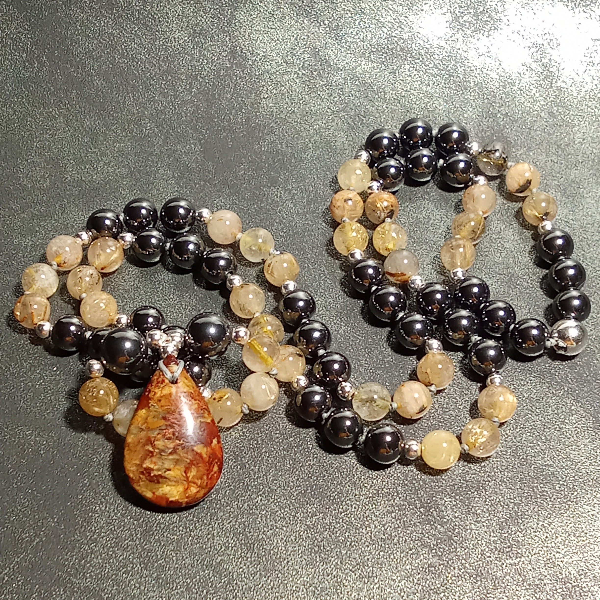 Pietersite, Rutilated Quartz & Hematite Necklace