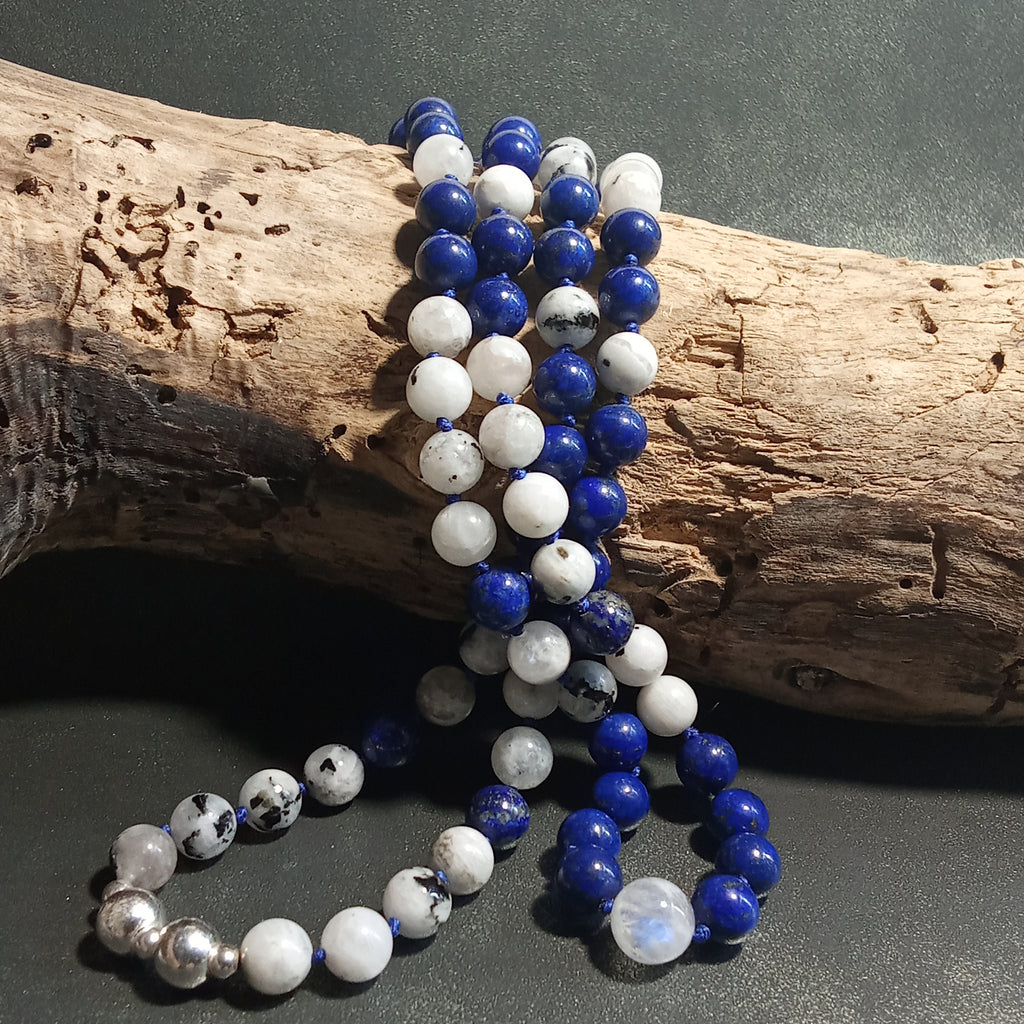108-Bead Mala — Lapis Lazuli & Moonstone
