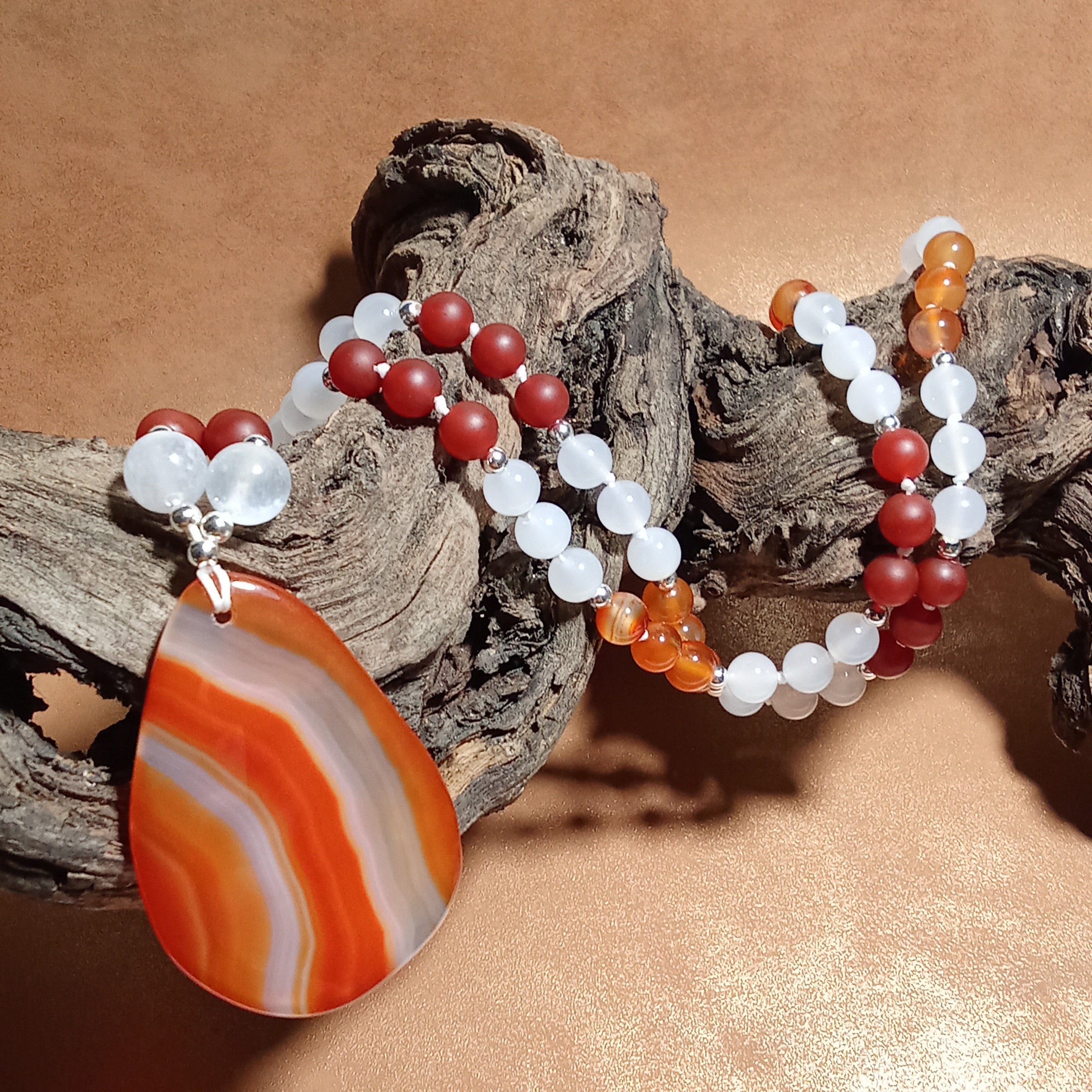 Carnelian & White Agate Necklace