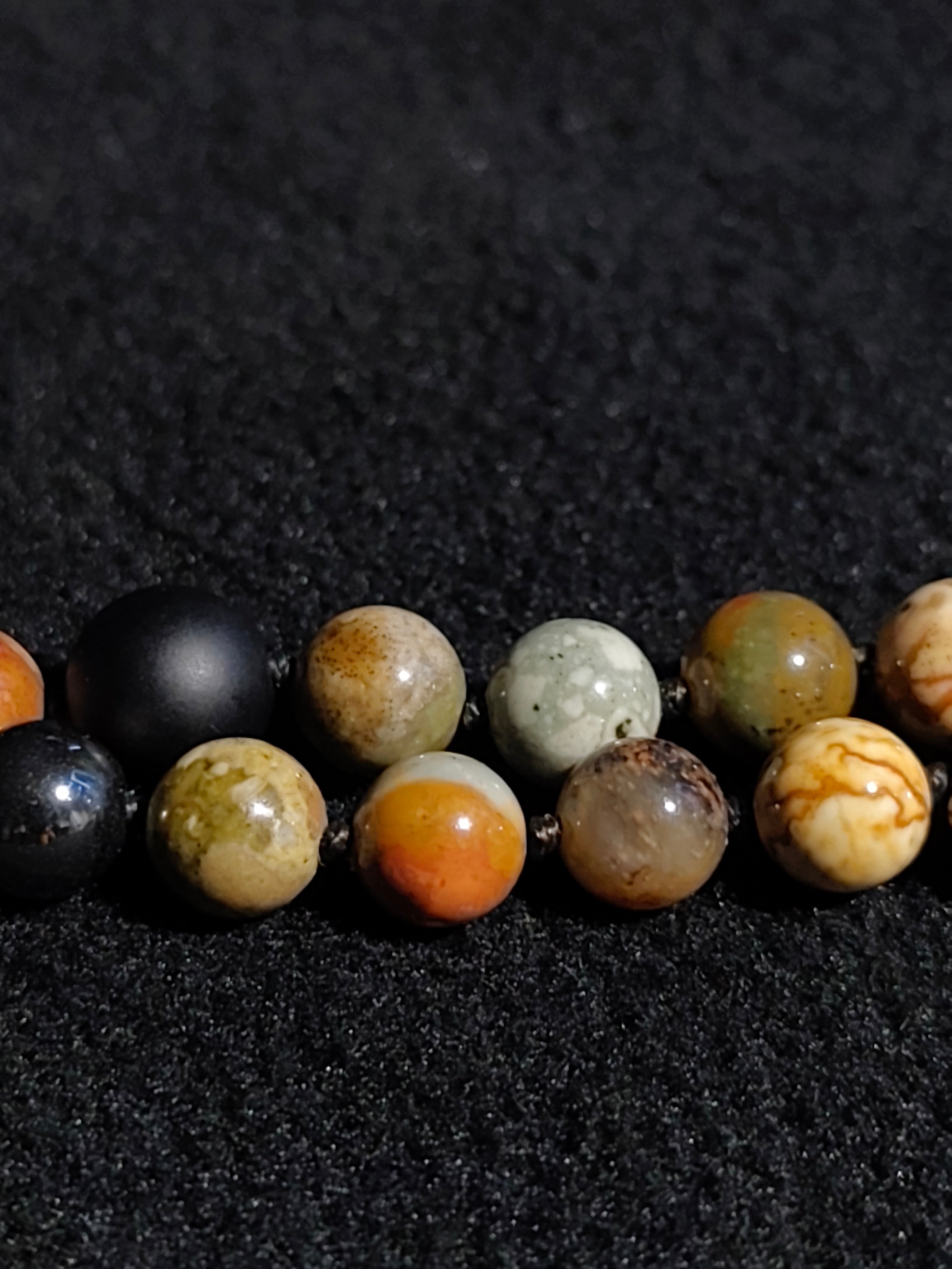 Mineral Strand – Owyhee Jasper, Matte Onyx, Hematite & Ivory Jade