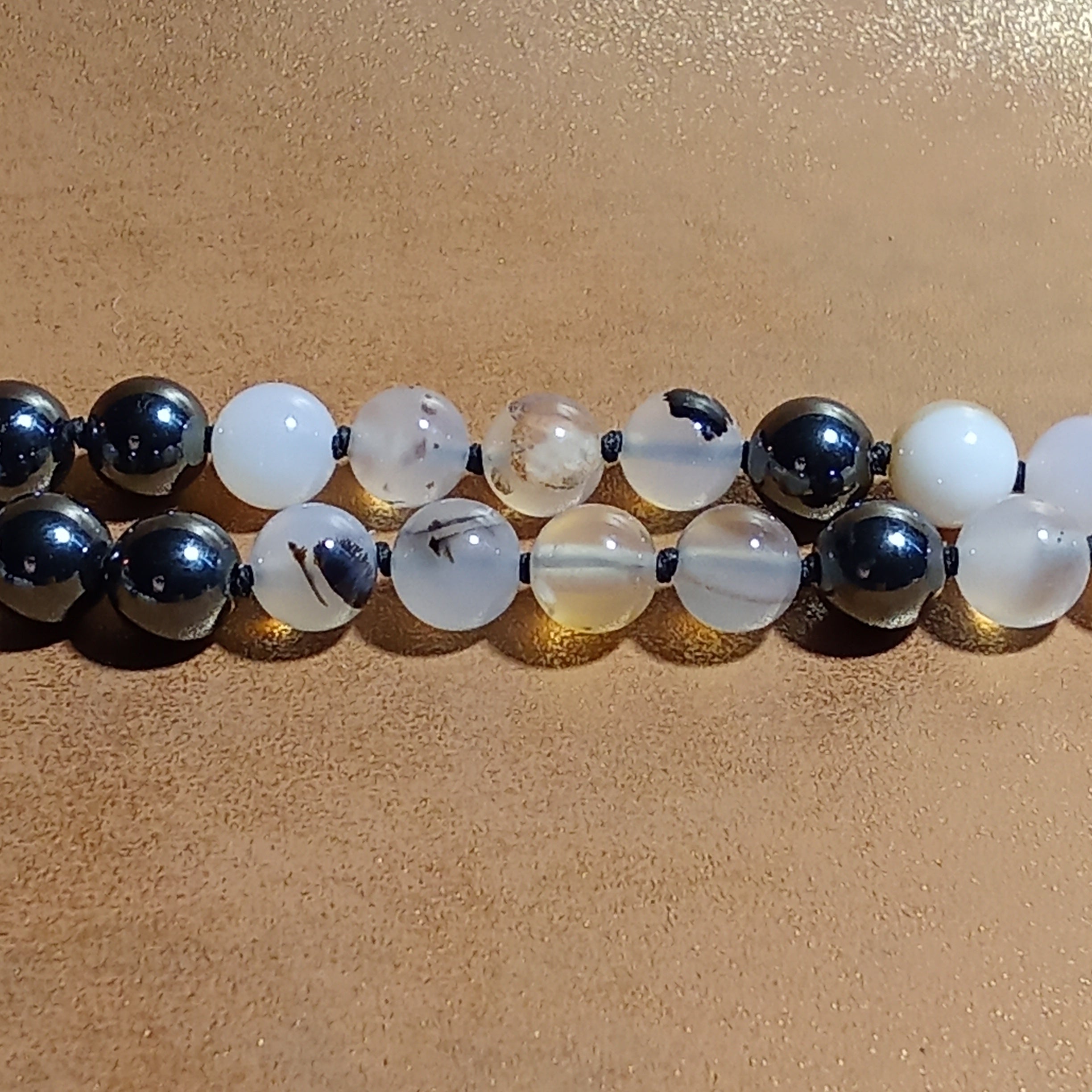 108-Bead Mala — Montana Agate & Hematite