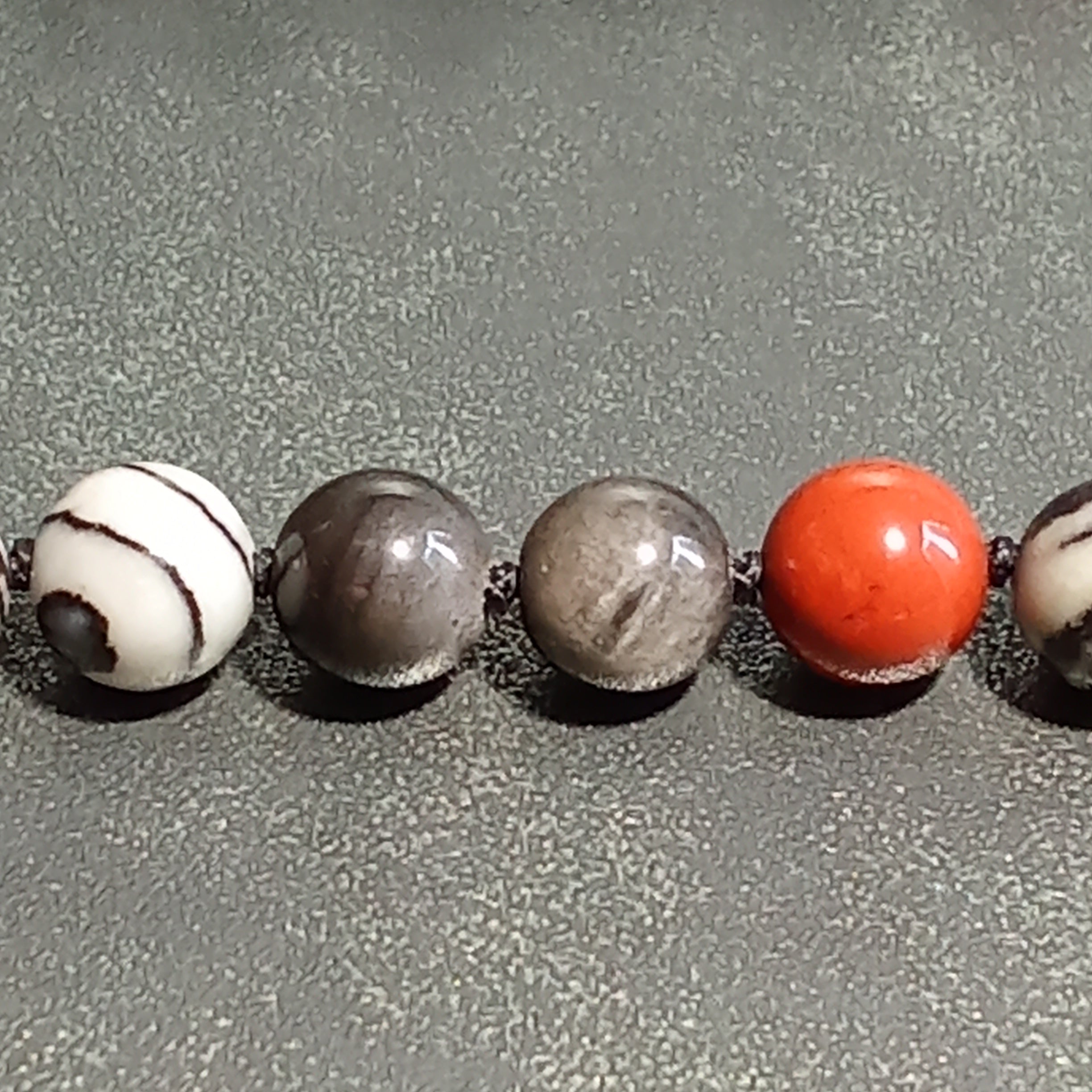 108-Bead Mala — Spiderweb Jasper, Silver Sheen Obsidian & Red Jasper