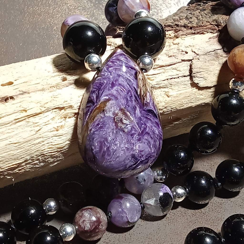 Charoite & Black Tourmaline Necklace