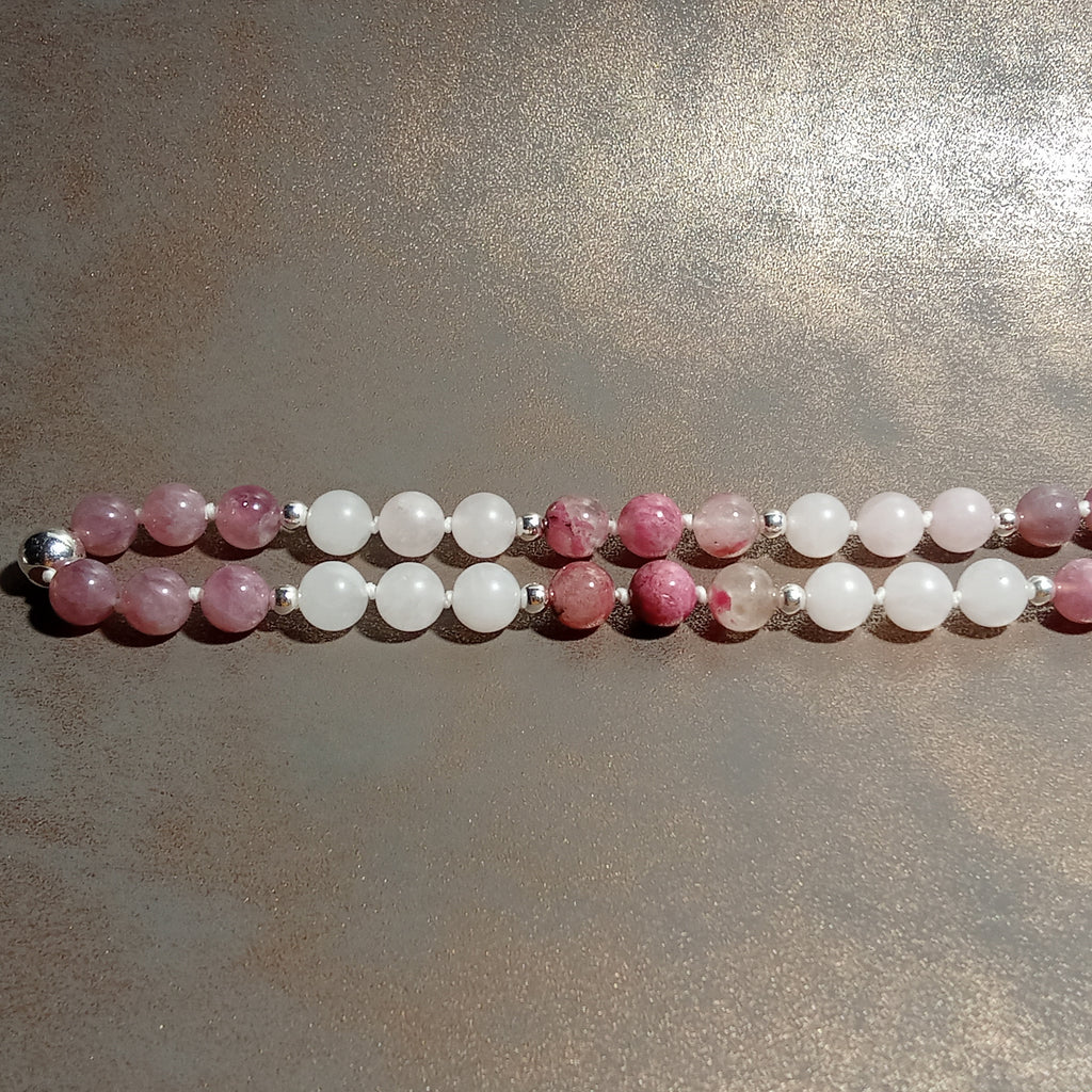 Druzy Quartz, Rose Quartz & Rhodonite Necklace