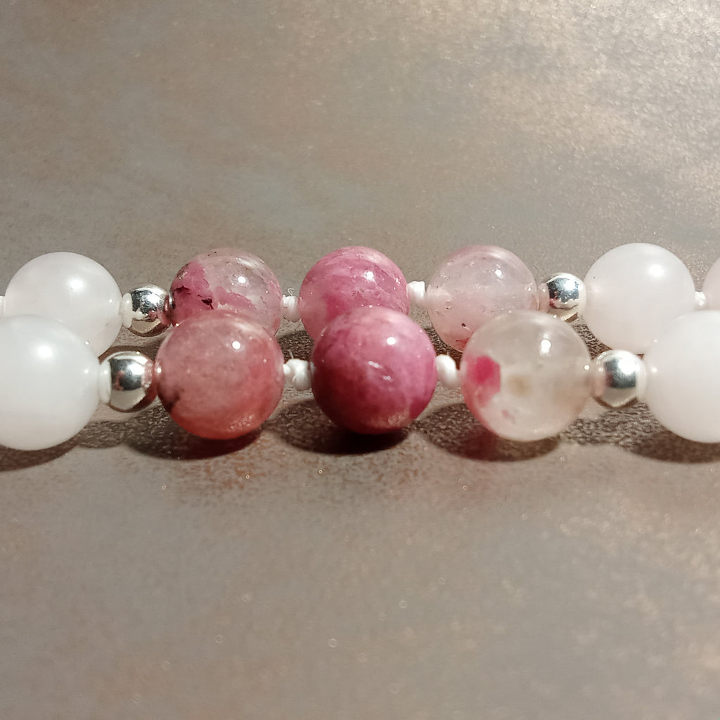 Druzy Quartz, Rose Quartz & Rhodonite Necklace