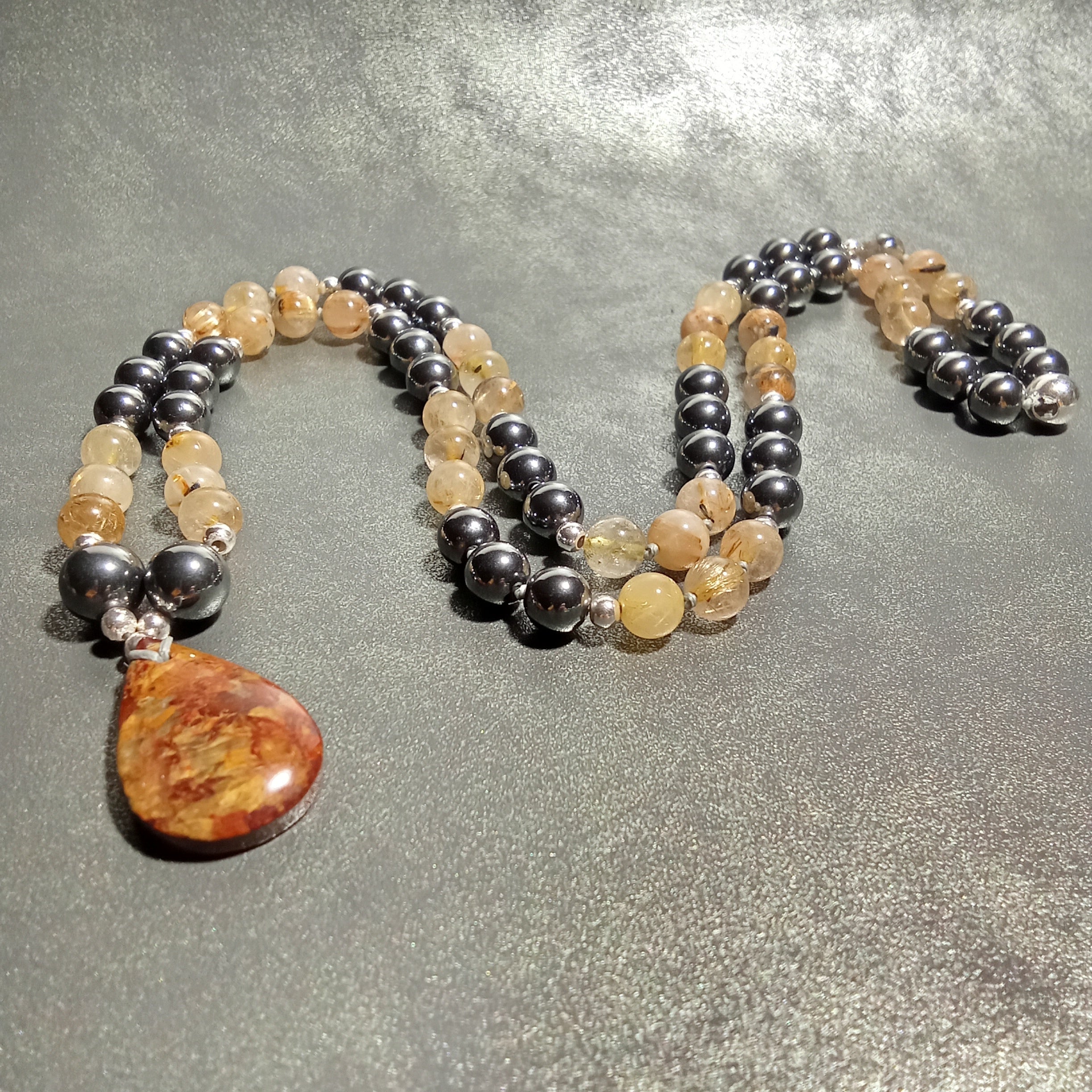 Pietersite, Rutilated Quartz & Hematite Necklace